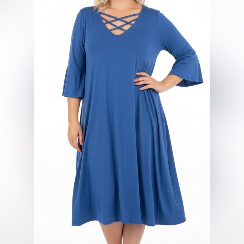 244 - Blue Criss Cross‎ Dress - Size M